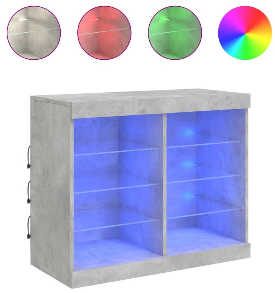 Credenza con luci led grigio cemento 81x37x67 cm