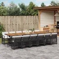 Set da Pranzo da Giardino 13pz con Cuscini Nero in Polyrattan 3210771