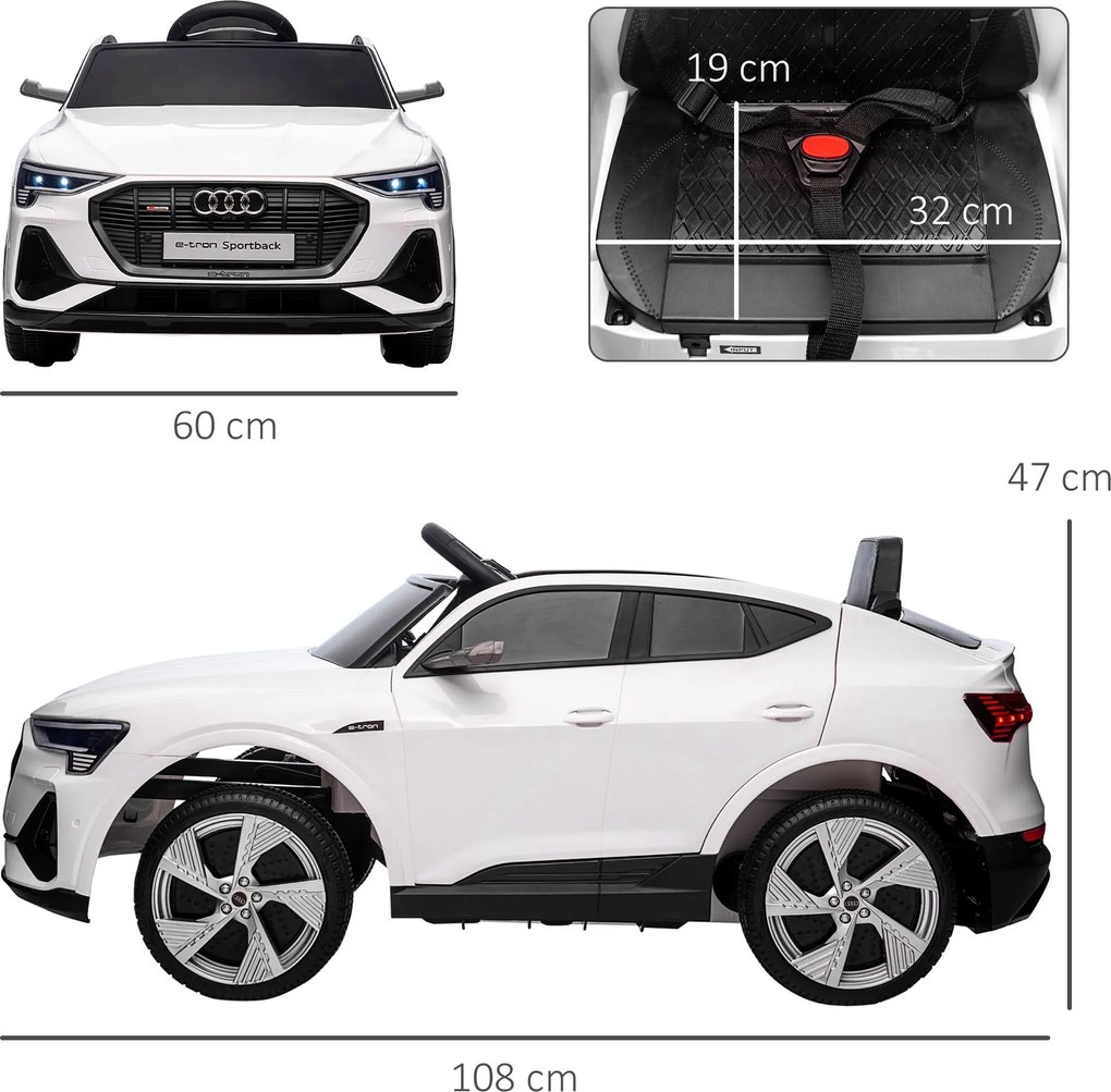 Macchina Elettrica per Bambini 12V con Licenza Audi E-Tron Sportback Bianco...
