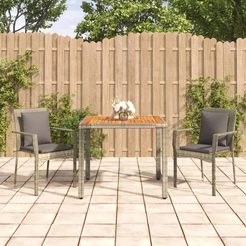 Set da Pranzo da Giardino 3 pz con Cuscini in Polyrattan Grigio