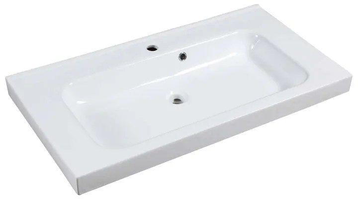 Lavabo integrale d'appoggio rettangolare vasca centrale Remix L 91 x H 15 x P 49 cm in porcellana bianco