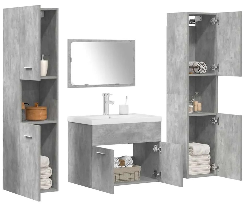 Set Mobili Da Bagno 5 Pz Grigio Cemento İn Legno Multistrato /