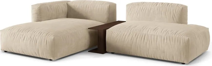 Divano angolare componibile beige (con penisola a sinistra/con chaise lounge) con rivestimento in velluto Martina – Micadoni