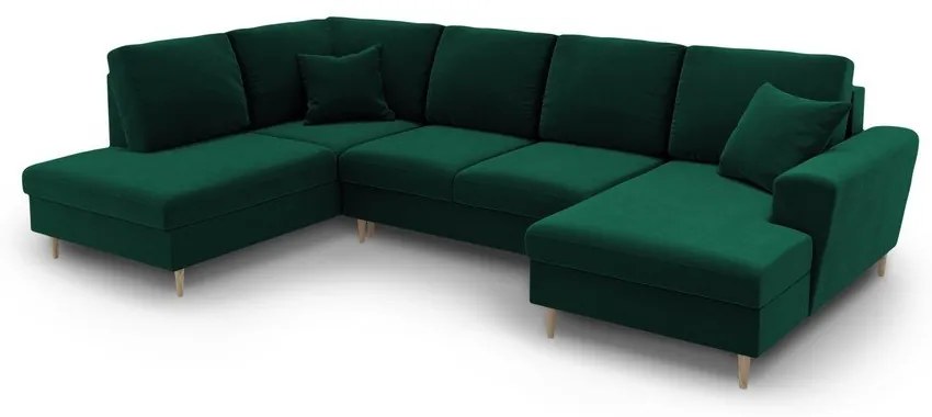 Divano angolare verde allungabile e con contenitore (con penisola a sinistra/a U) con rivestimento in velluto Kyoto – Cosmopolitan Design