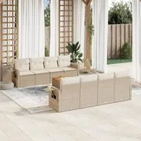 Set Divano da Giardino 9 pz con Cuscini Beige in Polyrattan 3224483