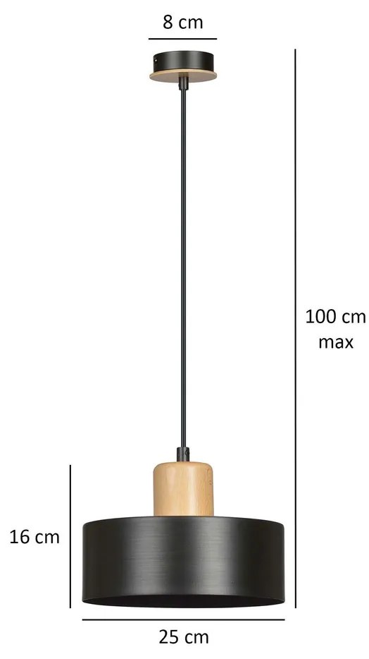 Lampadario a Sospensione in Acciaio e Legno TORIN 1 Nero/Bianco E27