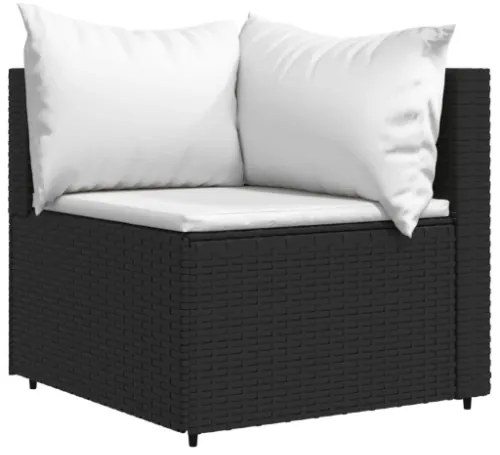 Set Divani da Giardino 3 pz con Cuscini Nero in Polyrattan