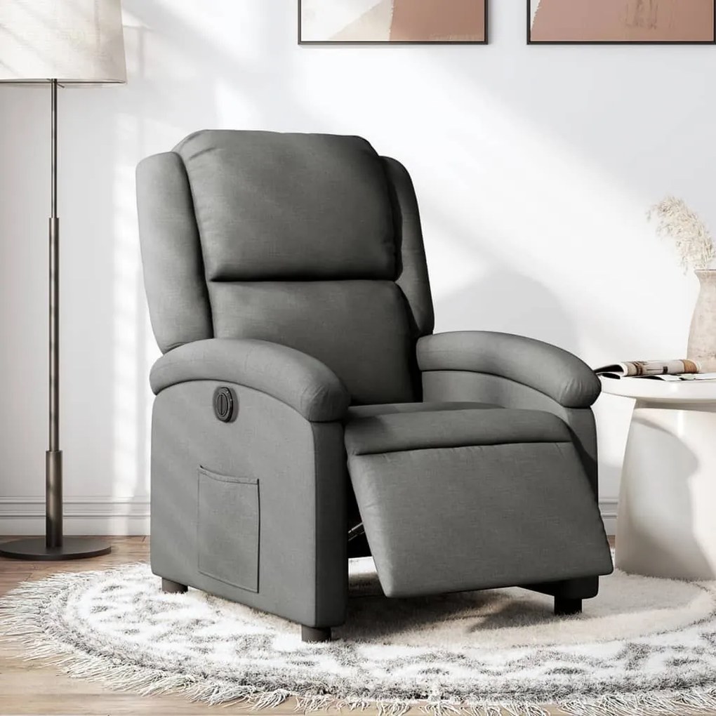 Poltrona Elettrica Reclinabile Grigio Scuro İn Tessuto /