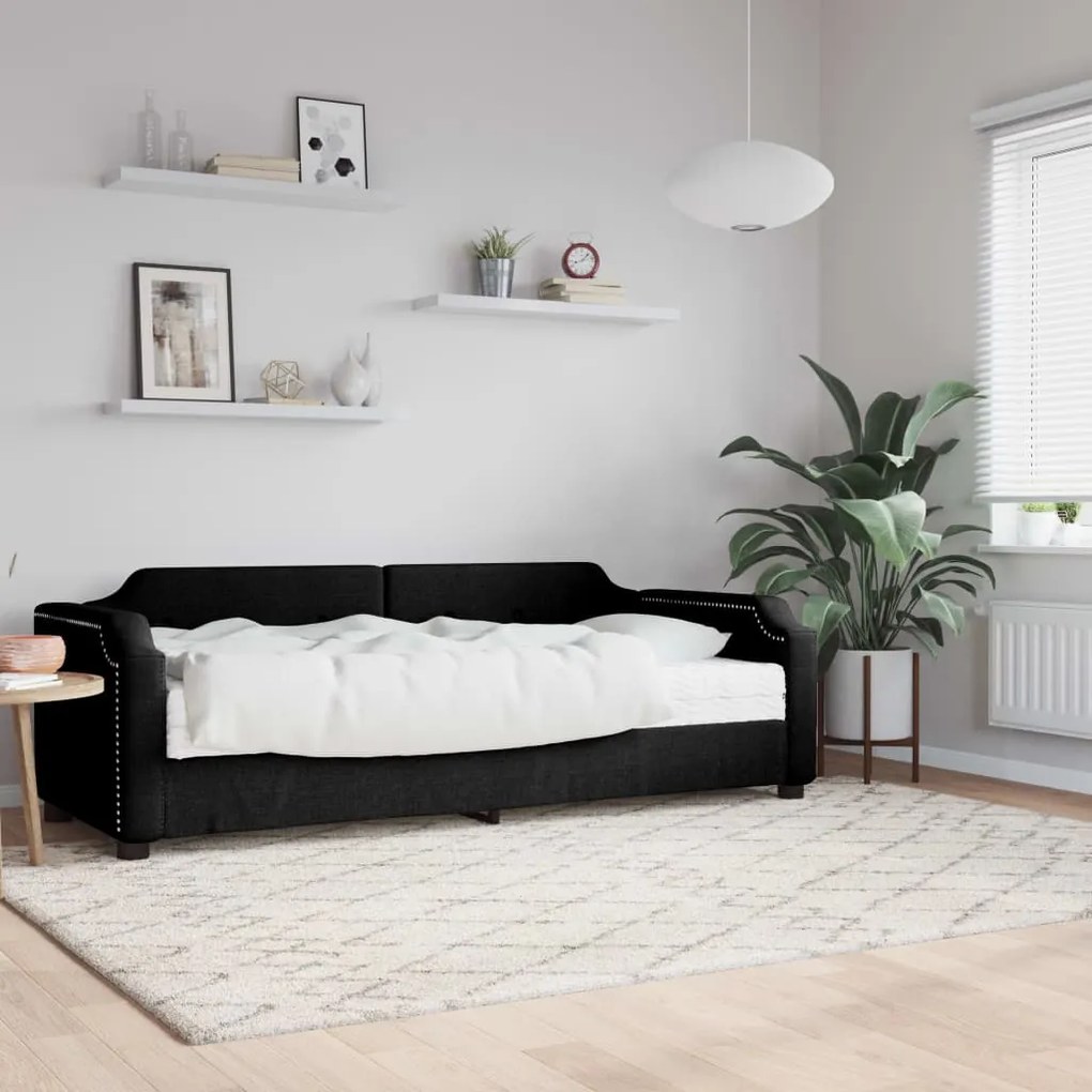 Divano letto con materasso nero 100x200 cm in tessuto