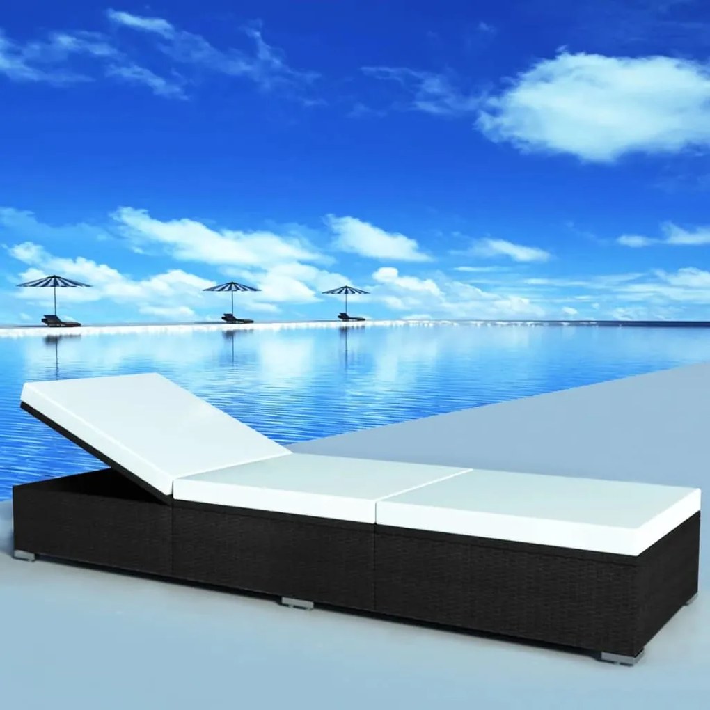 Lettino Prendisole Con Cuscino İn Polyrattan Nero /