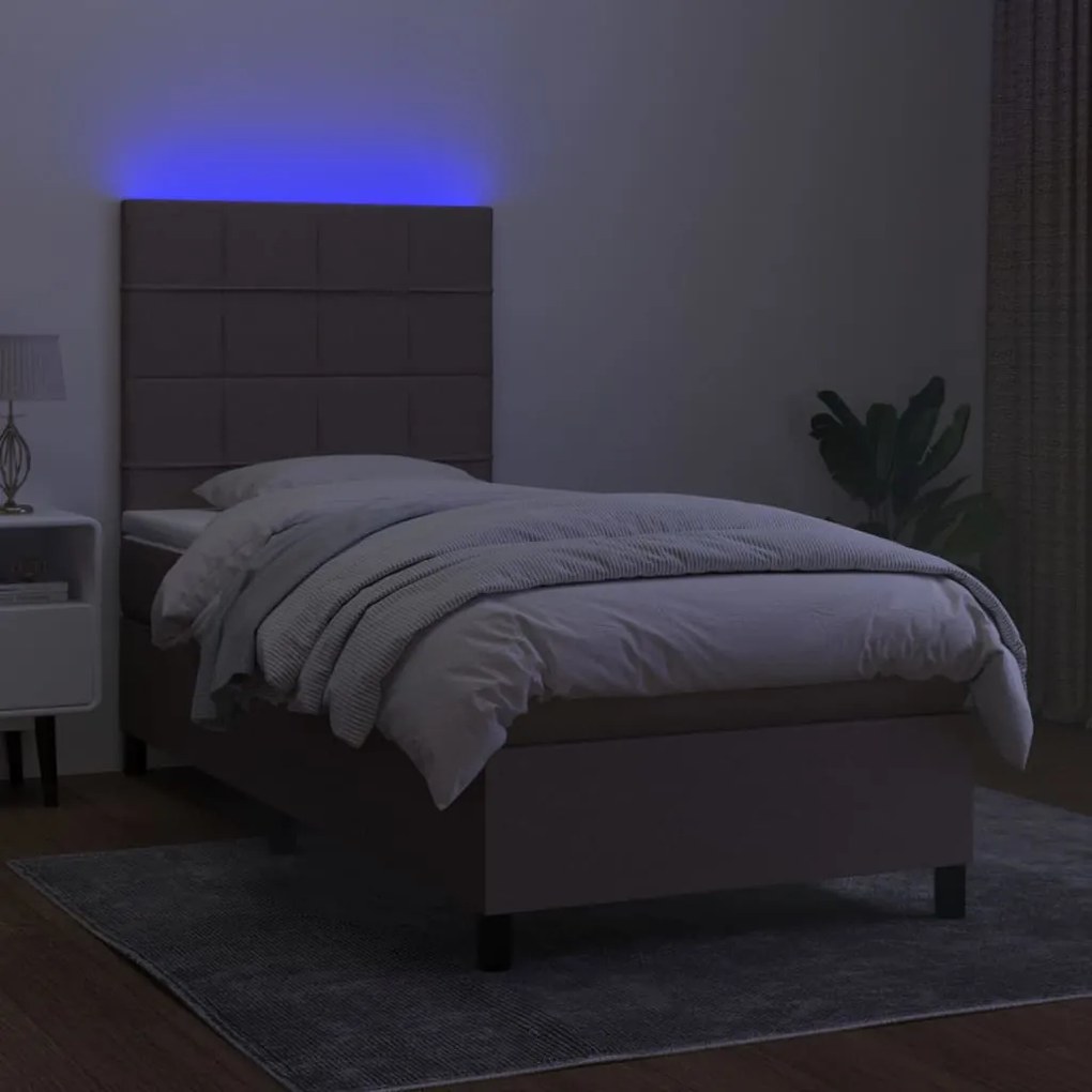 Letto a molle con materasso e led tortora 100x200cm in tessuto