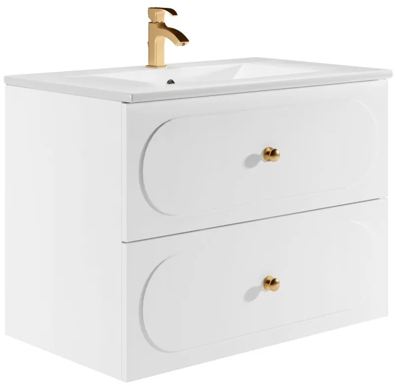 Mobile sospeso da bagno con lavabo da incasso - Bianco - 80 cm - SATOBAL