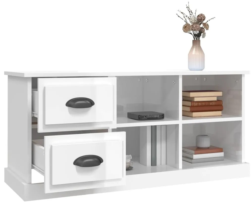 Mobile porta tv bianco lucido 102x35,5x47,5cm legno multistrato