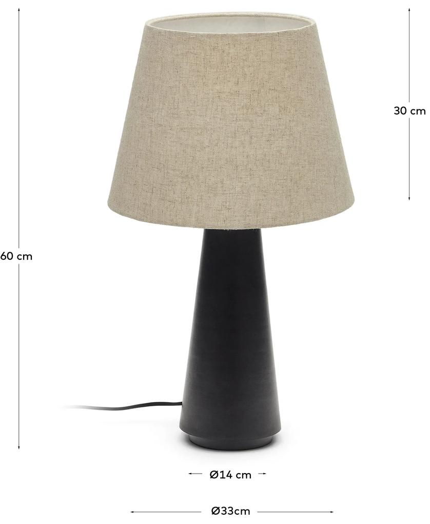Kave Home - Lampada da tavolo Torrent in metallo verniciato nero con paralume in lino