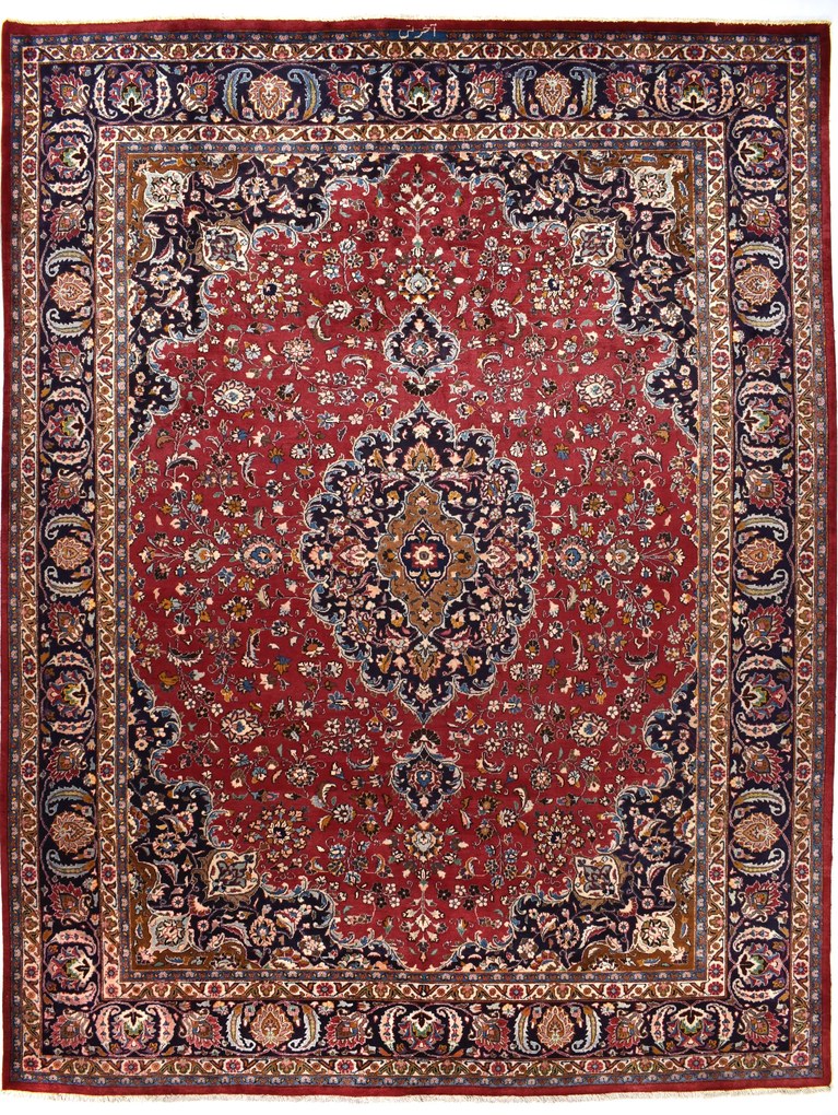 Mashad Tappeto 390x300 Rosso (Iran) Annodato A Mano
