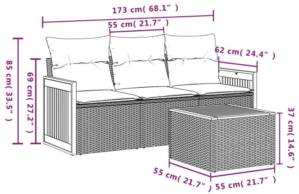 Set Divano da Giardino 4 pz con Cuscini Beige in Polyrattan