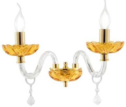 Applique da parete PATRICIA 12x25 cm in vetro e cristallo Ambra 2 Luci