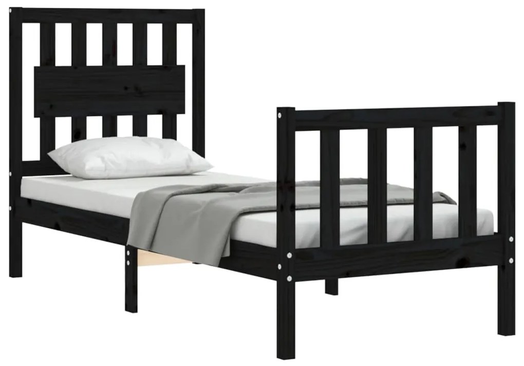 Giroletto con testiera nero 2ft6 small single in legno massello