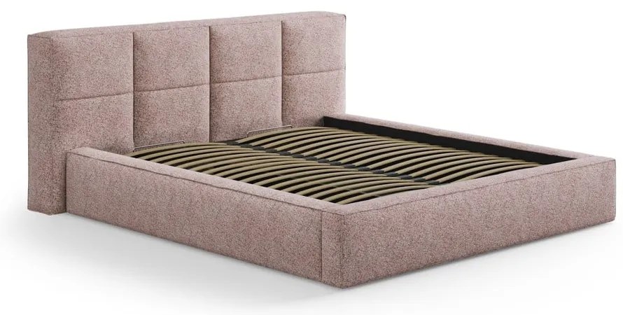 Letto matrimoniale imbottito rosa chiaro con contenitore con rete inclusa 180x200 cm Simon Darren – Micadoni