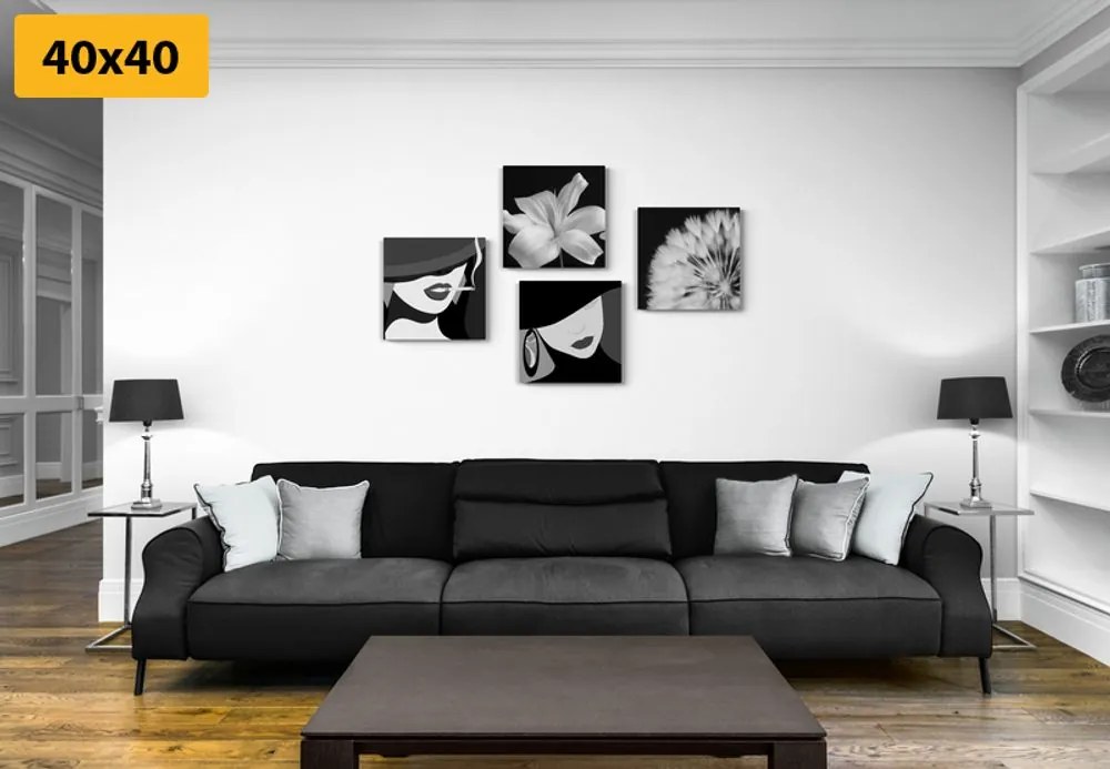 Set di quadri – Signore in bianco e nero