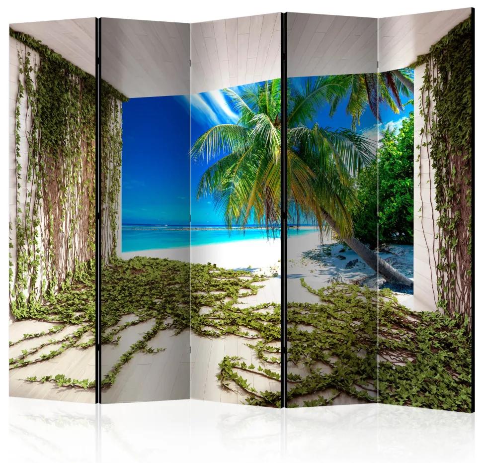 Paravento Beach and Ivy II (5 pezzi) - vista palme e oceano