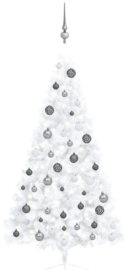 Albero Di Natale A Metà Preilluminato Con Palline Bianco 150 Cm /