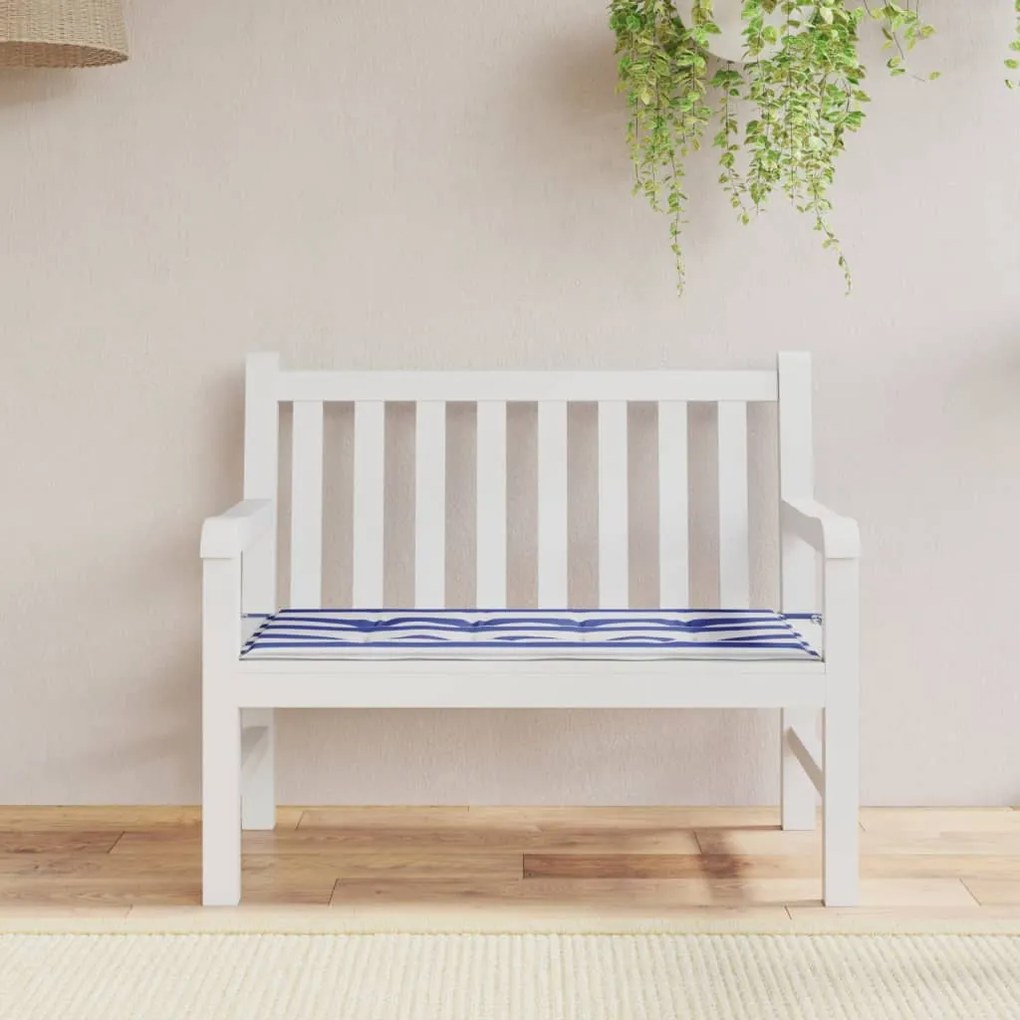 Cuscino Panca Giardino Bianco E Blu 100x50x3 Cm Tessuto Oxford /