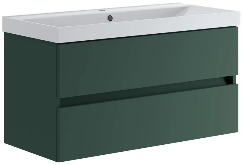 Mobile sottolavabo e lavabo Kora per vasca centrale laccato opaco verde foresta L 99.5 x H 50 x P 45.5 cm 2 cassetti