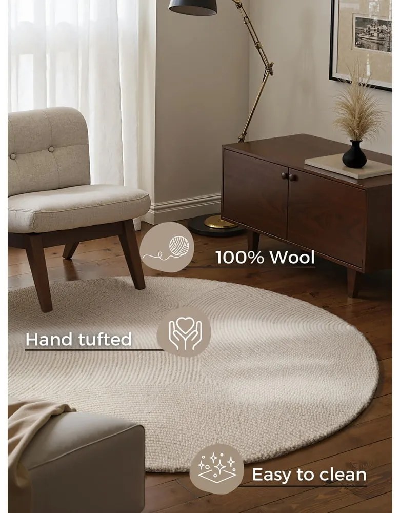 Tappeto rotondo colore naturale chiaro in lana tessuto a mano ø 120 cm Eleni Natural White – Hanse Home