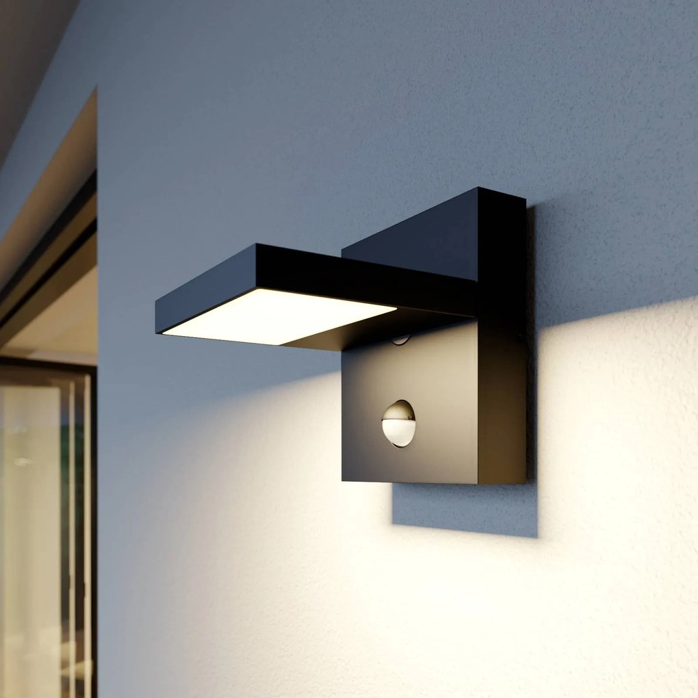 Applique da esterni LED Lucande Silvan, antracite, con sensore, IP54 Silvan, Nero, Alluminio, Moderno