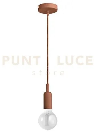 Gso093-  pendente flash cavo in stoffa e rosone rame 1 luce attacco...