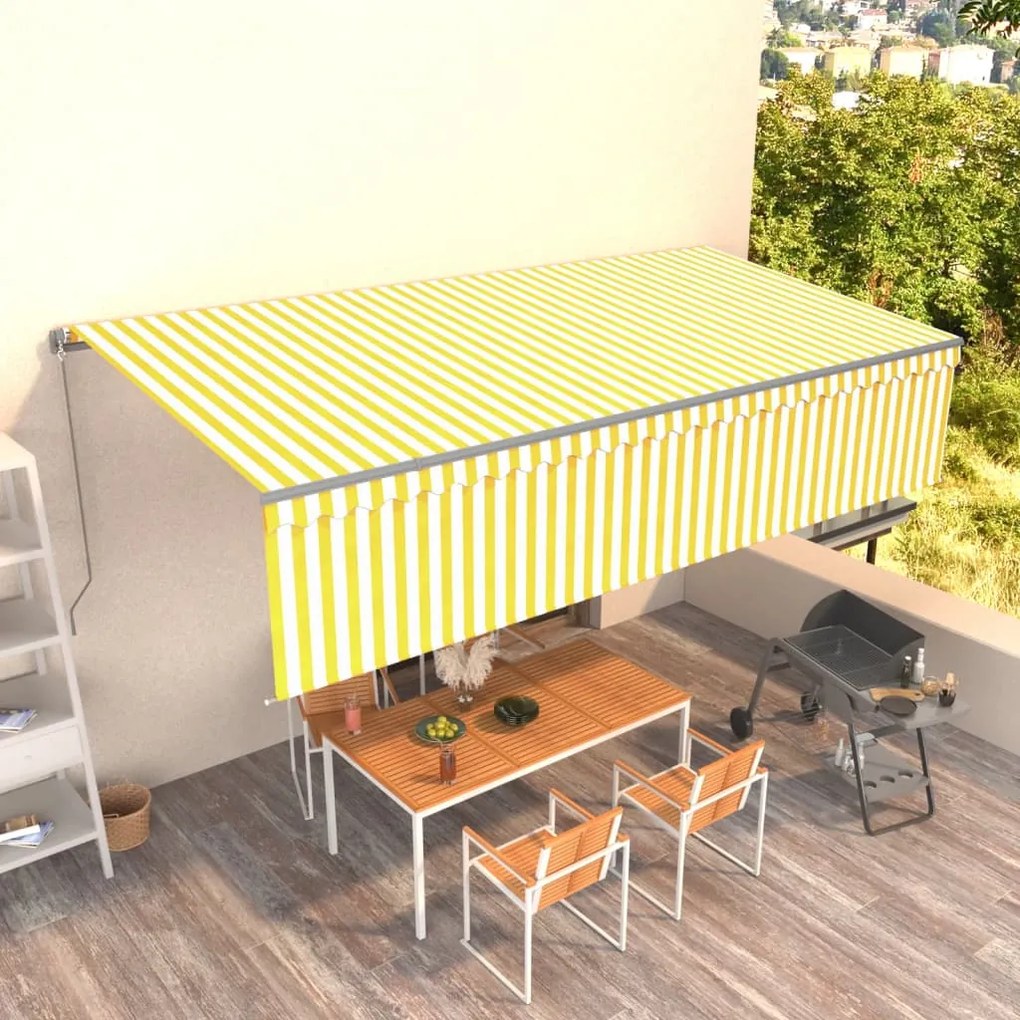 Tenda Sole Retrattile Manuale Con Parasole 6x3m Gialla Bianca /