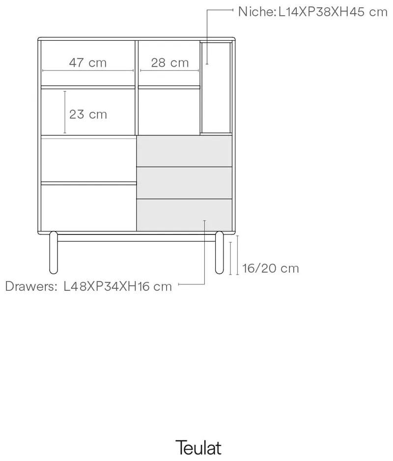 Cassettiera alta grigio scuro 100x120 cm Corvo - Teulat