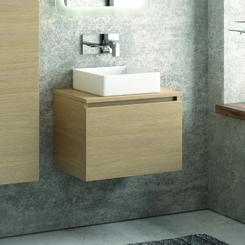 Kamalu - composizione mobili bagno sospesi 60 cm con lavabo, colonna e specchio led sp-60b