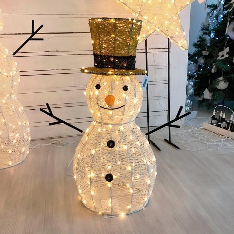 Pupazzo di neve decorativo luminoso 3D 160 lampadine led bianco caldo L 1.4 m x H 70 cm