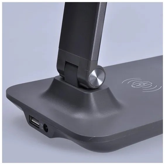 Solight WO55-G - Lampada da tavolo LED dimmerabile con caricatore wireless LED/10W/100-240V grigia