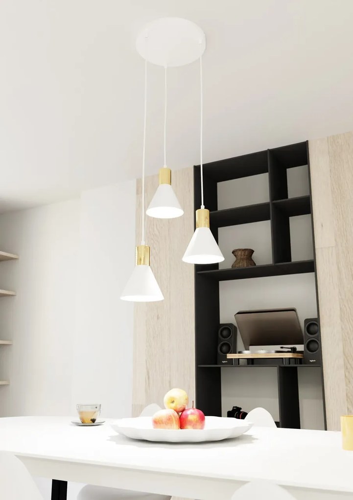 Lampada a sospensione in acciaio ROSA 3 nero/bianco e oro 3xE14