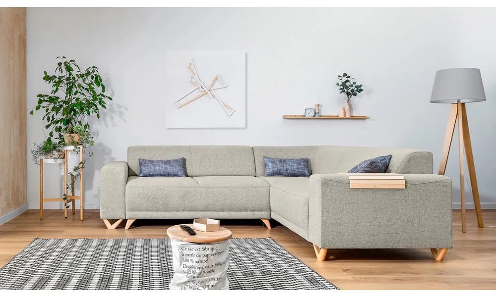 Divano angolare beige allungabile e con contenitore (con penisola a destra/a L) Classy Sophie – Miuform