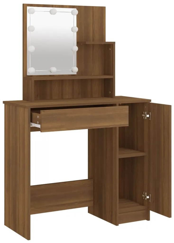 Toeletta con led rovere marrone 86,5x35x136 cm