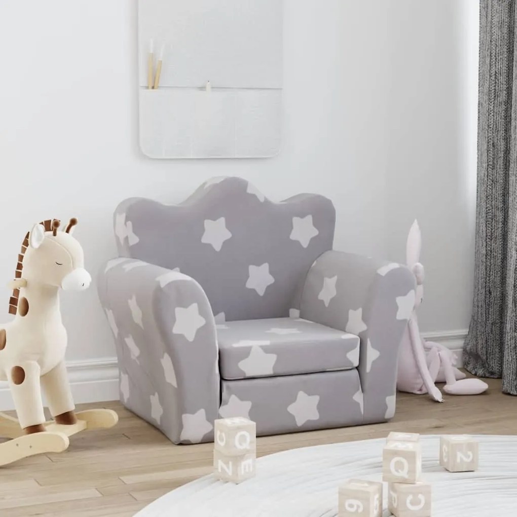 Divano Letto Bambini Grigio Chiaro Con Stelle Morbido Peluche /