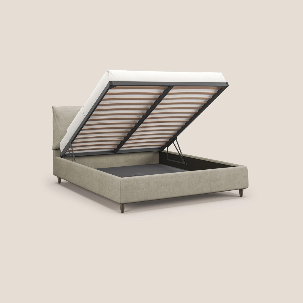 Mariana letto imbottito contenitore con cuscini in tessuto impermeabile T02 panna