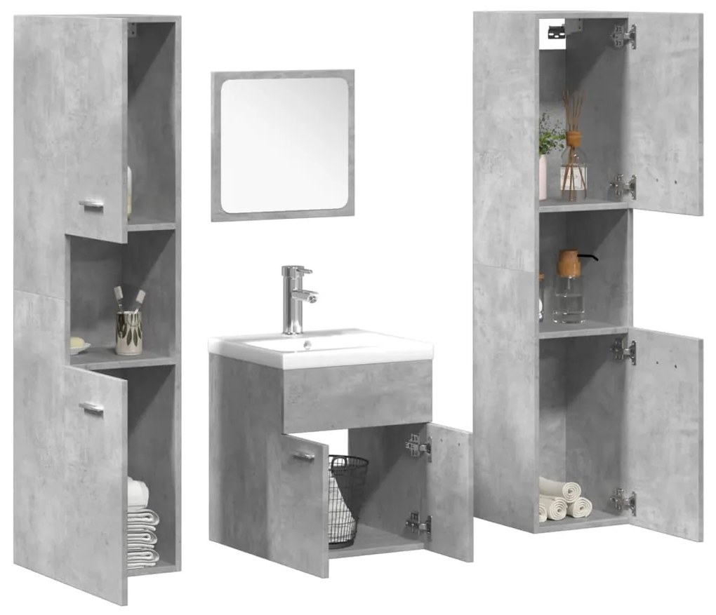 Set mobili da bagno 5 pz grigio cemento in legno multistrato