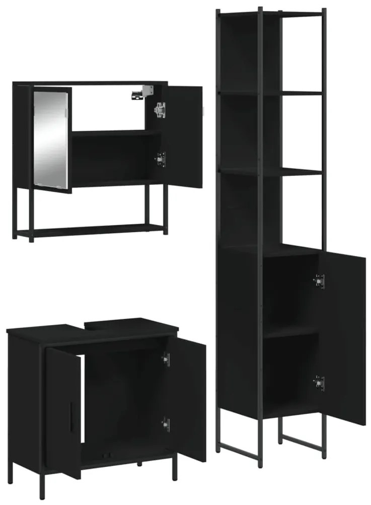 Set mobili da bagno 3 pz nero in legno multistrato