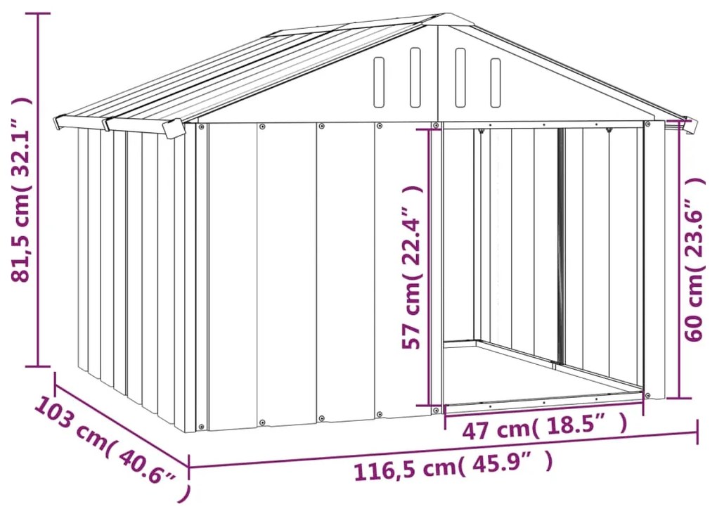 Casetta per cani antracite 116,5x103x81,5 cm acciaio zincato