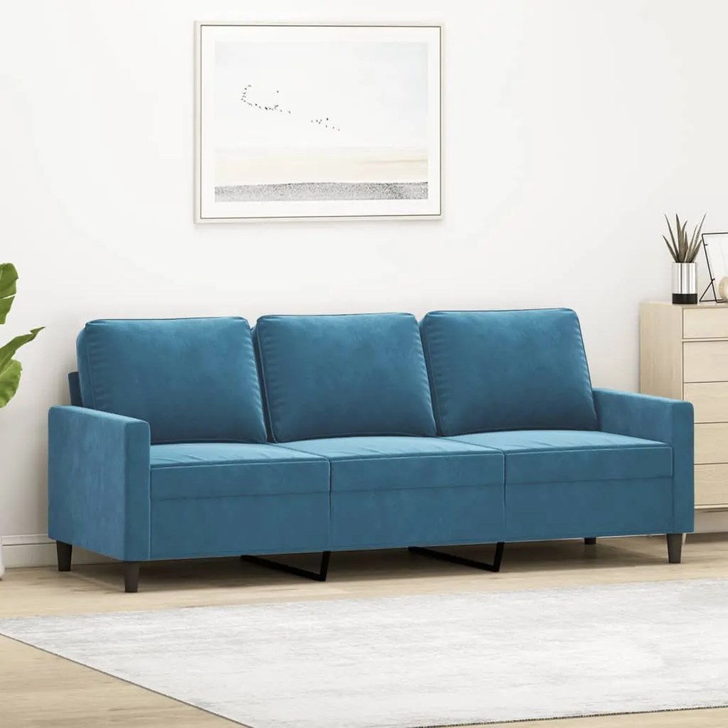 Divano A 3 Posti Blu 180 Cm İn Velluto /