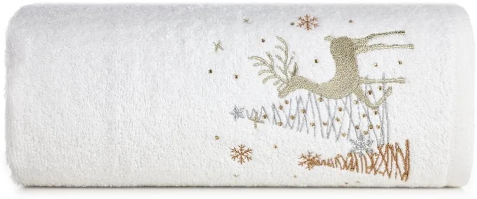 Asciugamano natalizio in cotone bianco con renne Larghezza: 70 cm | Lunghezza: 140 cm