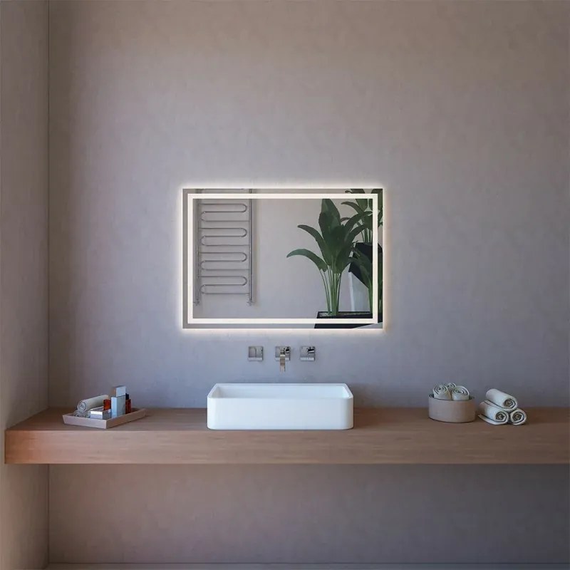Specchiera LED 100x70 reversibile con retroilluminazione interna e telaio bianco