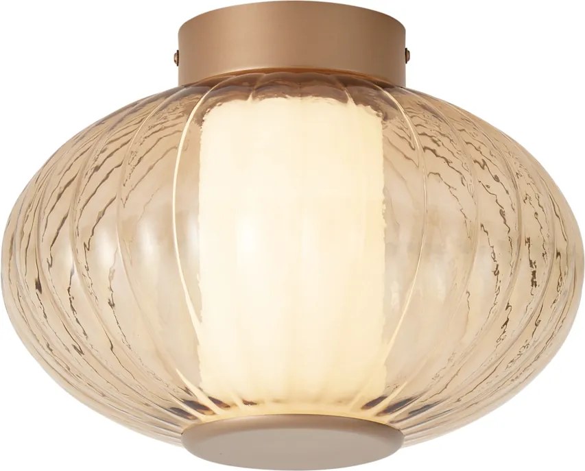 Plafoniera di design in ottone 28 cm con vetro ambrato Incl. LED dimmerabile a 3 fasi - Margherite