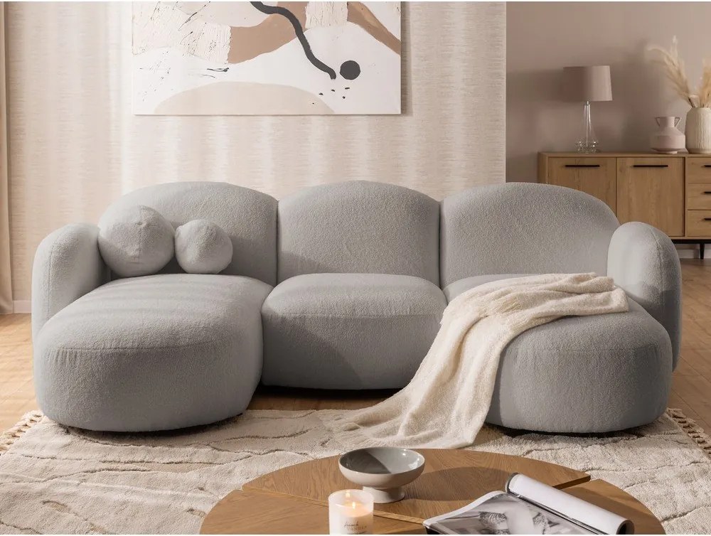 Divano angolare grigio (a U) con rivestimento in bouclé Orbit – Ropez