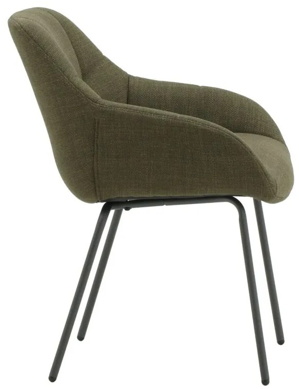 Set di poltroncine SMICHOV in tessuto verde scuro e gambe in metallo nero, con braccioli